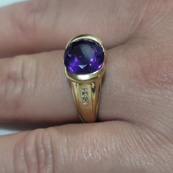 14k Yellow Gold Amethyst Solitaire Cocktail Ring W/ Diamond Accents 14.16 $1300 - Picture 11 of 11
